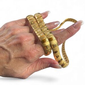 Egyptian Revival Brushed & Polished Gold Tone Choker Bracelet Set